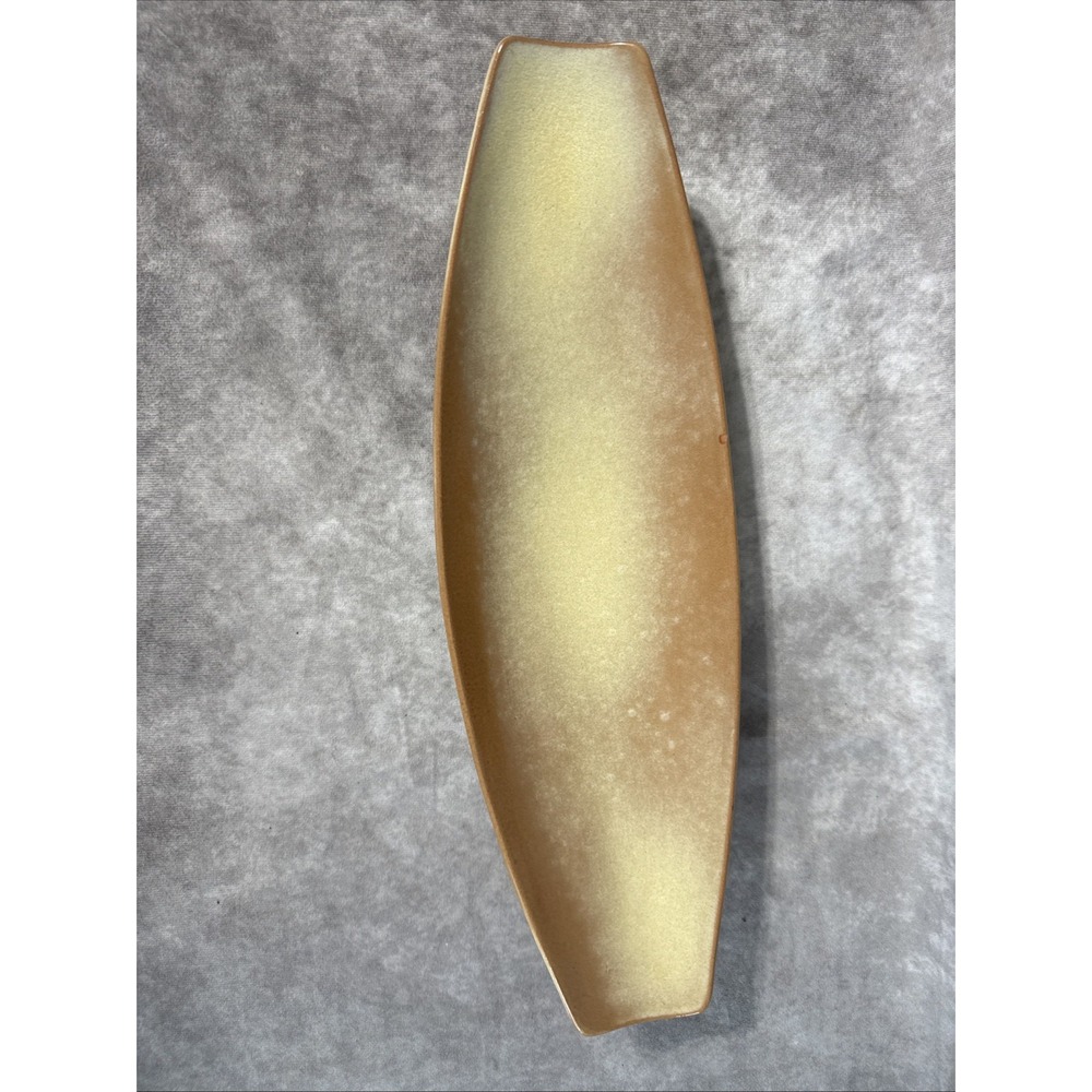 Frankoma VTG Ceramic Tray F88 Elongated Leaf/Boat Shape Desert Gold Glaze